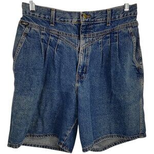 Vintage Chic Pleated Yoke Jean Denim Shorts Size 16 Mom High Waisted 80s 90s
